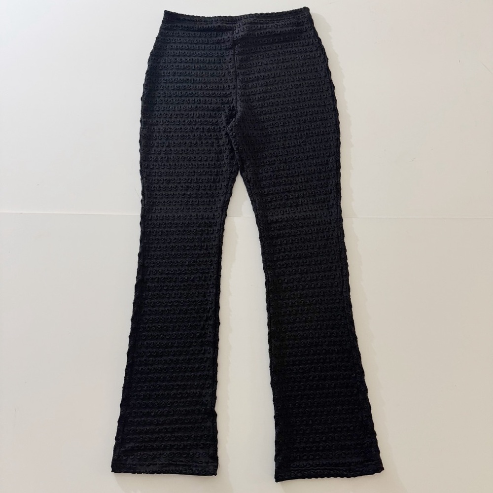 Vintage 90s Express Tricot Black Popcorn Textured Flare Pants NWT